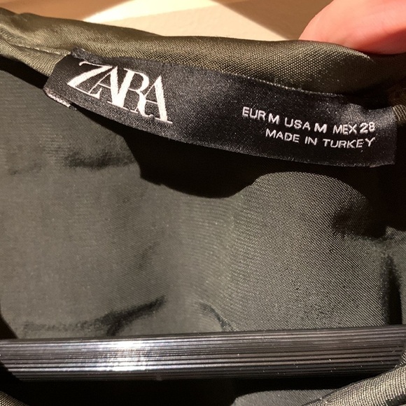 Zara Satin Bomber Jacket Green Hooded Zip Up Green Sz M Relaxed Fit Y2K - Picture 11 of 15